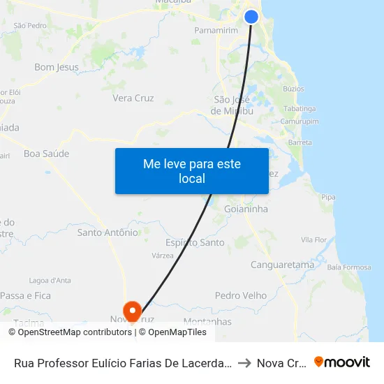 Rua Professor Eulício Farias De Lacerda, 15 to Nova Cruz map