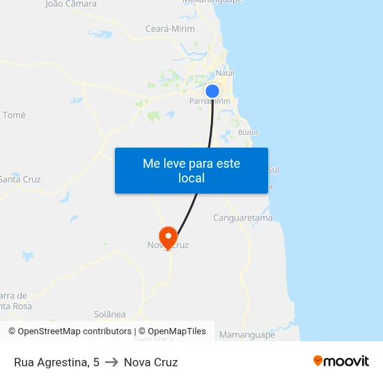 Rua Agrestina, 5 to Nova Cruz map