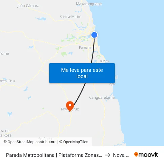 Parada Metropolitana | Plataforma Zonas Sul E Oeste to Nova Cruz map