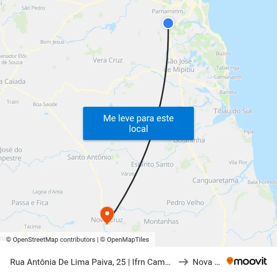 Rua Antônia De Lima Paiva, 25 | Ifrn Campus Parnamirim to Nova Cruz map