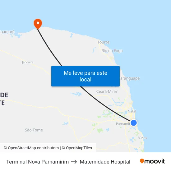 Terminal Nova Parnamirim to Maternidade Hospital map