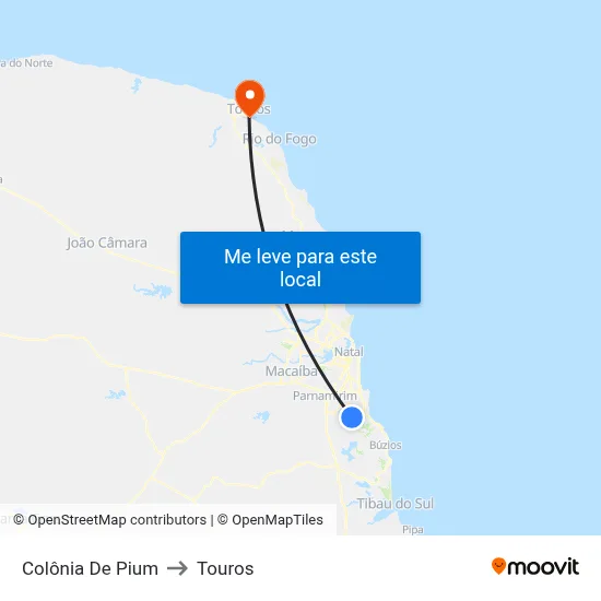 Colônia De Pium to Touros map