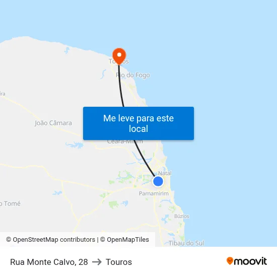 Rua  Monte Calvo, 28 to Touros map