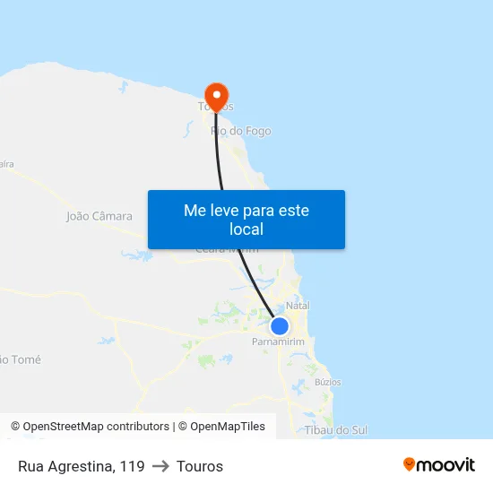 Rua Agrestina, 119 to Touros map