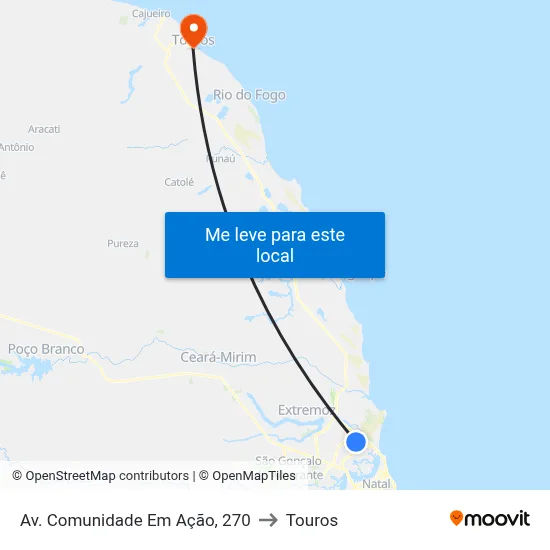 Av. Comunidade Em Ação, 270 to Touros map