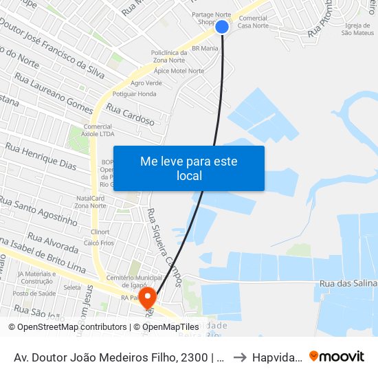 Av. Doutor João Medeiros Filho, 2300 | Shopping Estação / Partage Norte Shopping to Hapvida Zona Norte map