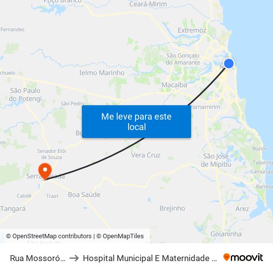 Rua Mossoró, 425 to Hospital Municipal E Maternidade Dona Teca map