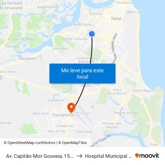 Av. Capitão-Mor Gouveia, 1550 | Rodoviária Nova to Hospital Municipal de Parnamirim map