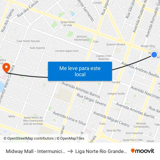 Midway Mall - Intermunicipal to Liga Norte Rio Grandense map