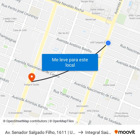 Av. Senador Salgado Filho, 1611 | Unp to Integral Saúde map