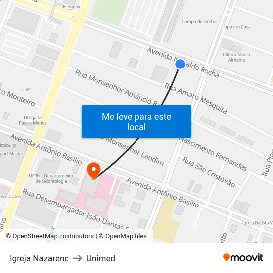 Igreja Nazareno to Unimed map