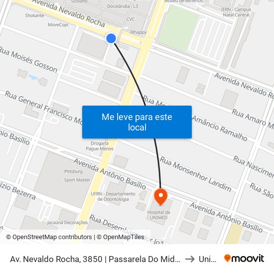 Passarela Midway Mall - Urbano to Unimed map