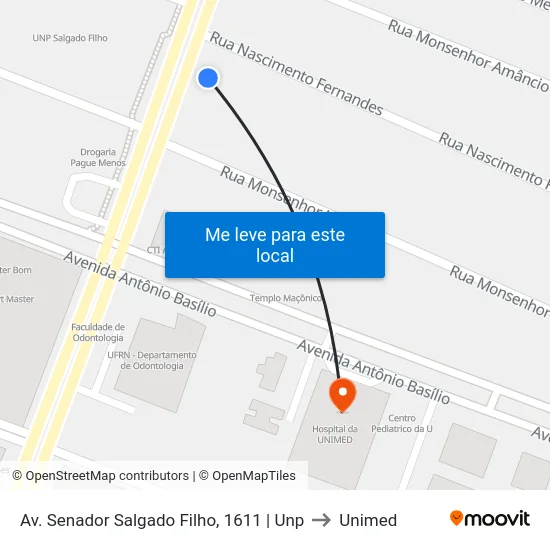 Av. Senador Salgado Filho, 1611 | Unp to Unimed map