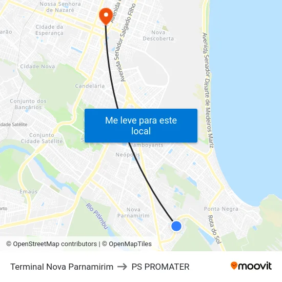 Terminal Nova Parnamirim to PS PROMATER map
