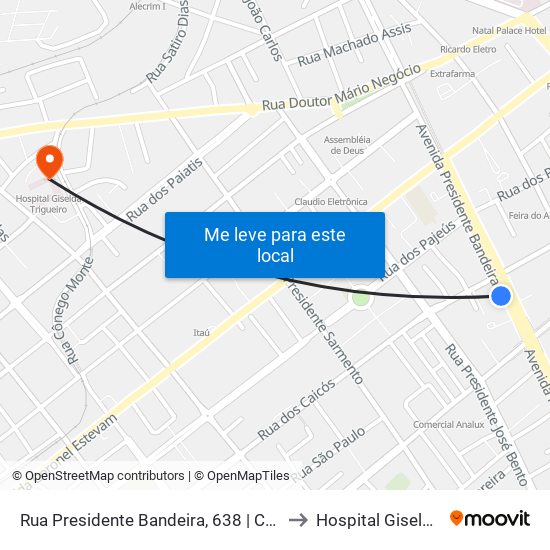 Rua Presidente Bandeira, 638 | Caixa Econômica / Itaú to Hospital Giselda Trigueiro map