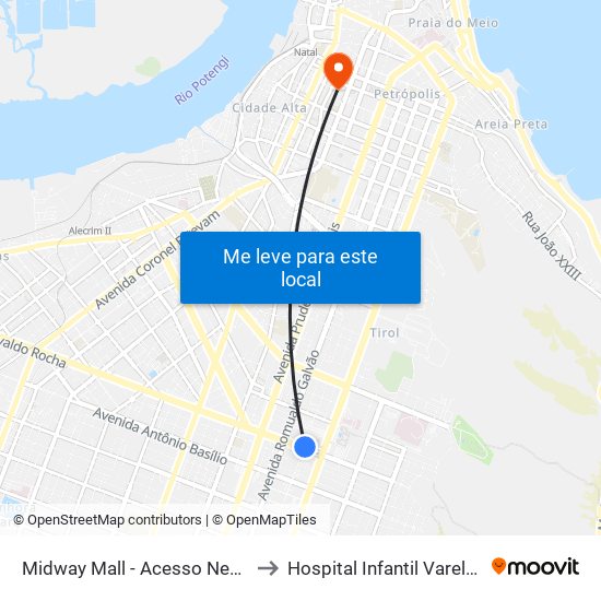 Midway Mall - Acesso Nevaldo Rocha to Hospital Infantil Varela Santiago map