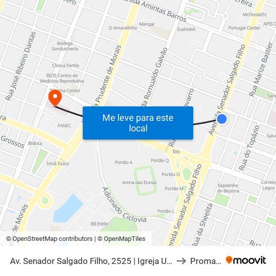 Av. Senador Salgado Filho, 2525 | Igreja Universal to Promater map