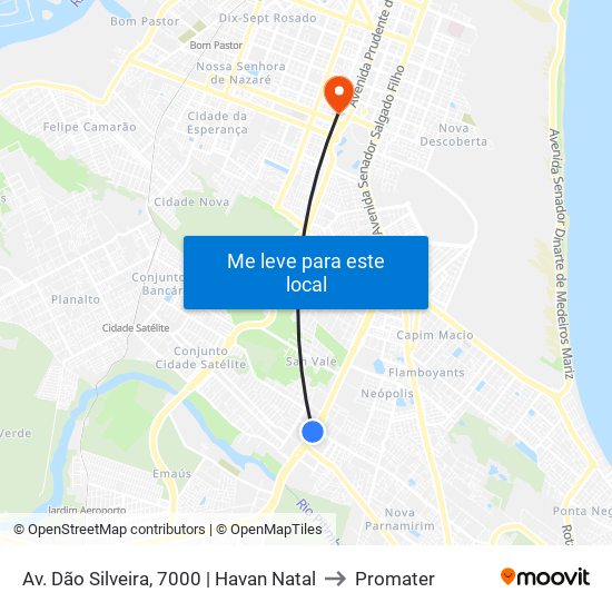 Av. Dão Silveira, 7000 | Havan Natal to Promater map