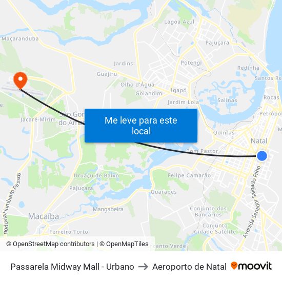 Passarela Midway Mall - Urbano to Aeroporto de Natal map