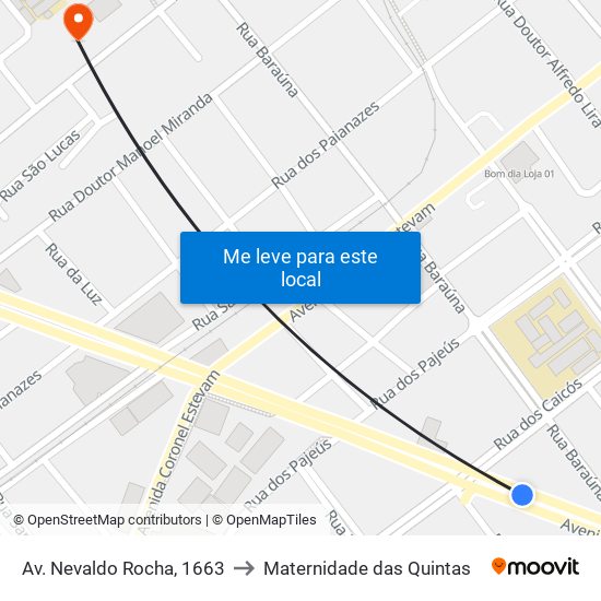 Av. Nevaldo Rocha, 1663 to Maternidade das Quintas map