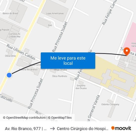 Av. Rio Branco, 977 | Parada Ulisses Caldas to Centro Cirúrgico do Hospital Infantil Varela Santiago map