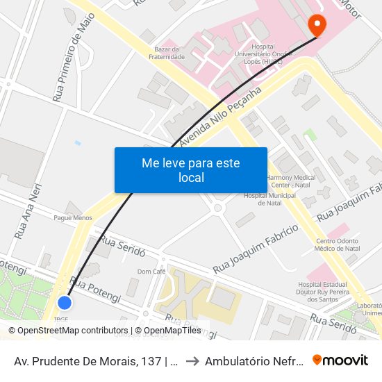 Av. Prudente De Morais, 137 | Praça Cívica / Ibge to Ambulatório Nefrologia HUOL map