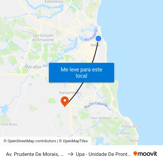 Av. Prudente De Morais, 181 | Praça Cívica / Clube Albatroz to Upa - Unidade De Pronto Atendimento Nova Esperança map
