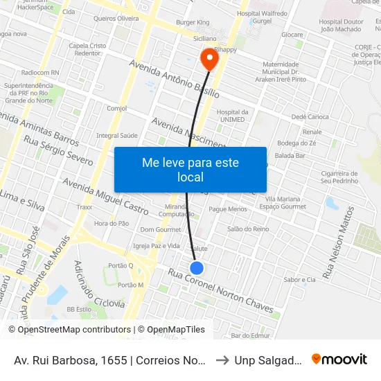 Av. Rui Barbosa, 1655 | Correios Nova Descoberta to Unp Salgado Filho map
