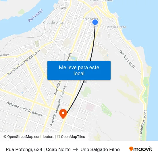 Rua Potengi, 634 | Ccab Norte to Unp Salgado Filho map
