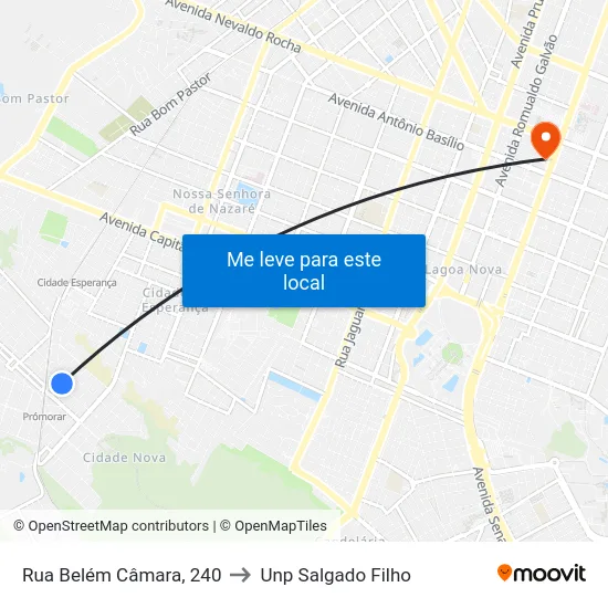 Rua Belém Câmara, 240 to Unp Salgado Filho map