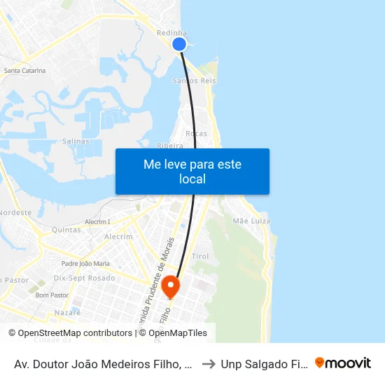 Av. Doutor João Medeiros Filho, 9090 to Unp Salgado Filho map