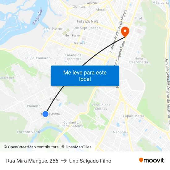 Rua Mira Mangue, 256 to Unp Salgado Filho map