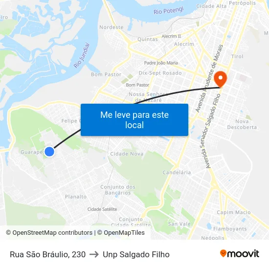 Rua São Bráulio, 230 to Unp Salgado Filho map