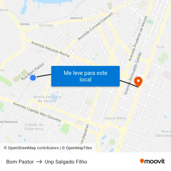Bom Pastor to Unp Salgado Filho map