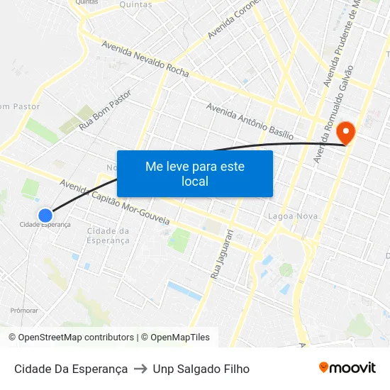 Cidade Da Esperança to Unp Salgado Filho map