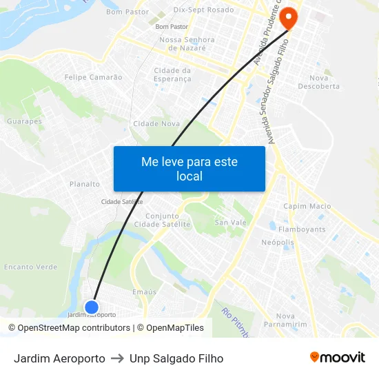 Jardim Aeroporto to Unp Salgado Filho map