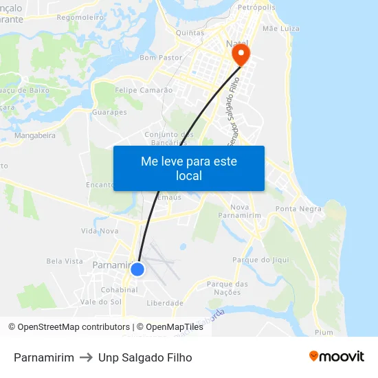 Parnamirim to Unp Salgado Filho map
