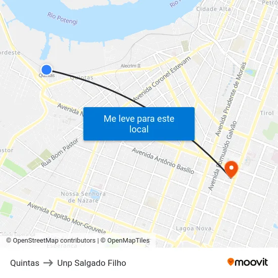 Quintas to Unp Salgado Filho map