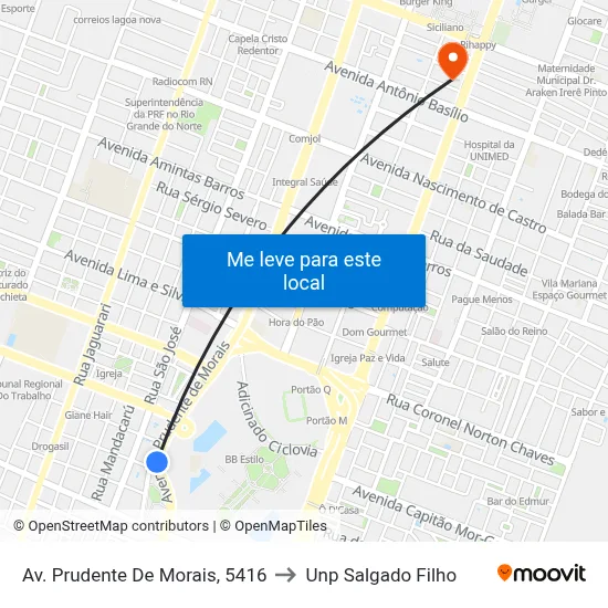 Av. Prudente De Morais, 5416 to Unp Salgado Filho map
