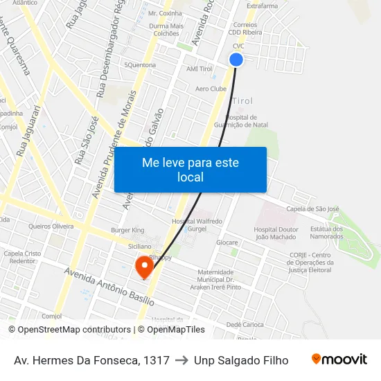 Av. Hermes Da Fonseca, 1317 to Unp Salgado Filho map