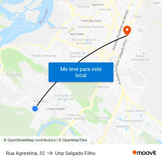 Rua Agrestina, 32 to Unp Salgado Filho map
