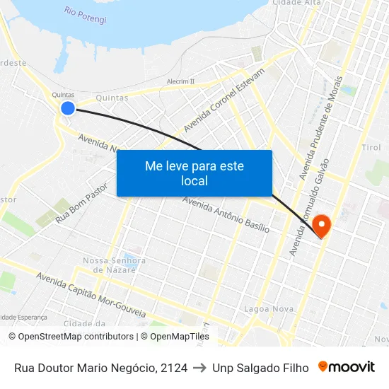 Rua Doutor Mario Negócio, 2124 to Unp Salgado Filho map