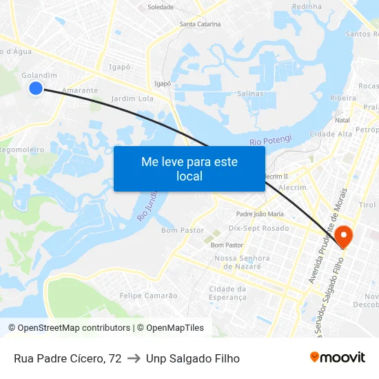 Rua Padre Cícero, 72 to Unp Salgado Filho map