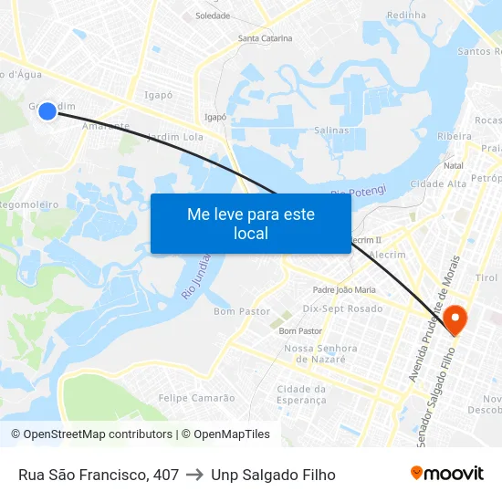 Rua São Francisco, 407 to Unp Salgado Filho map