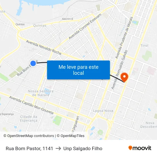 Rua Bom Pastor, 1141 to Unp Salgado Filho map