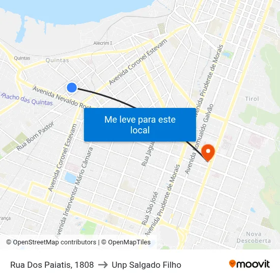 Rua Dos Paiatis, 1808 to Unp Salgado Filho map