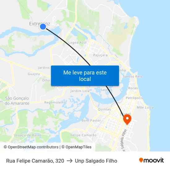 Rua Felipe Camarão, 320 to Unp Salgado Filho map