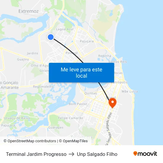 Terminal Jardim Progresso to Unp Salgado Filho map