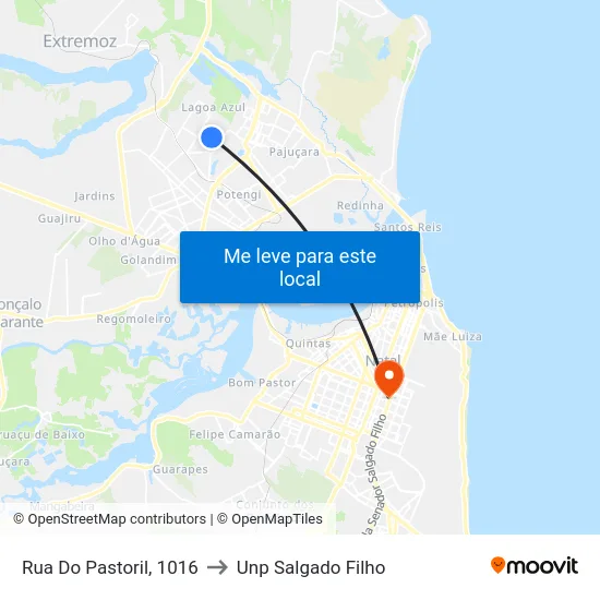 Rua Do Pastoril, 1016 to Unp Salgado Filho map