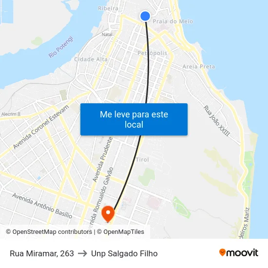 Rua Miramar, 263 to Unp Salgado Filho map